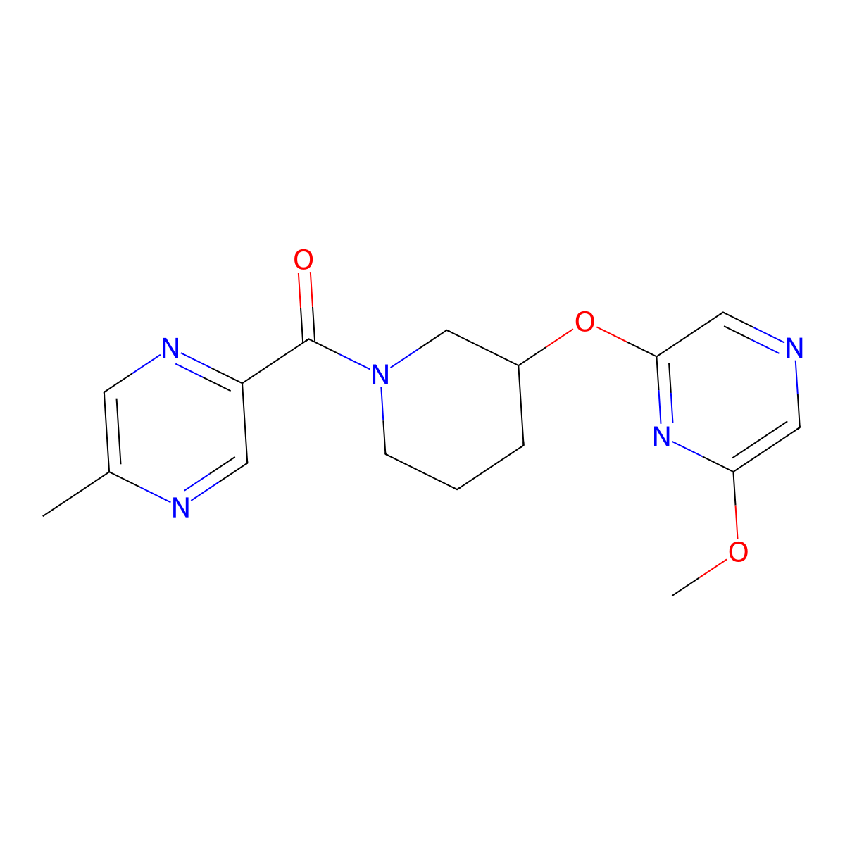 (3-((6-Methoxypyrazin-2-yl)oxy)piperidin-1-yl)(5-methylpyrazin-2-yl)methanone molecular structure, CAS 2034501-79-4