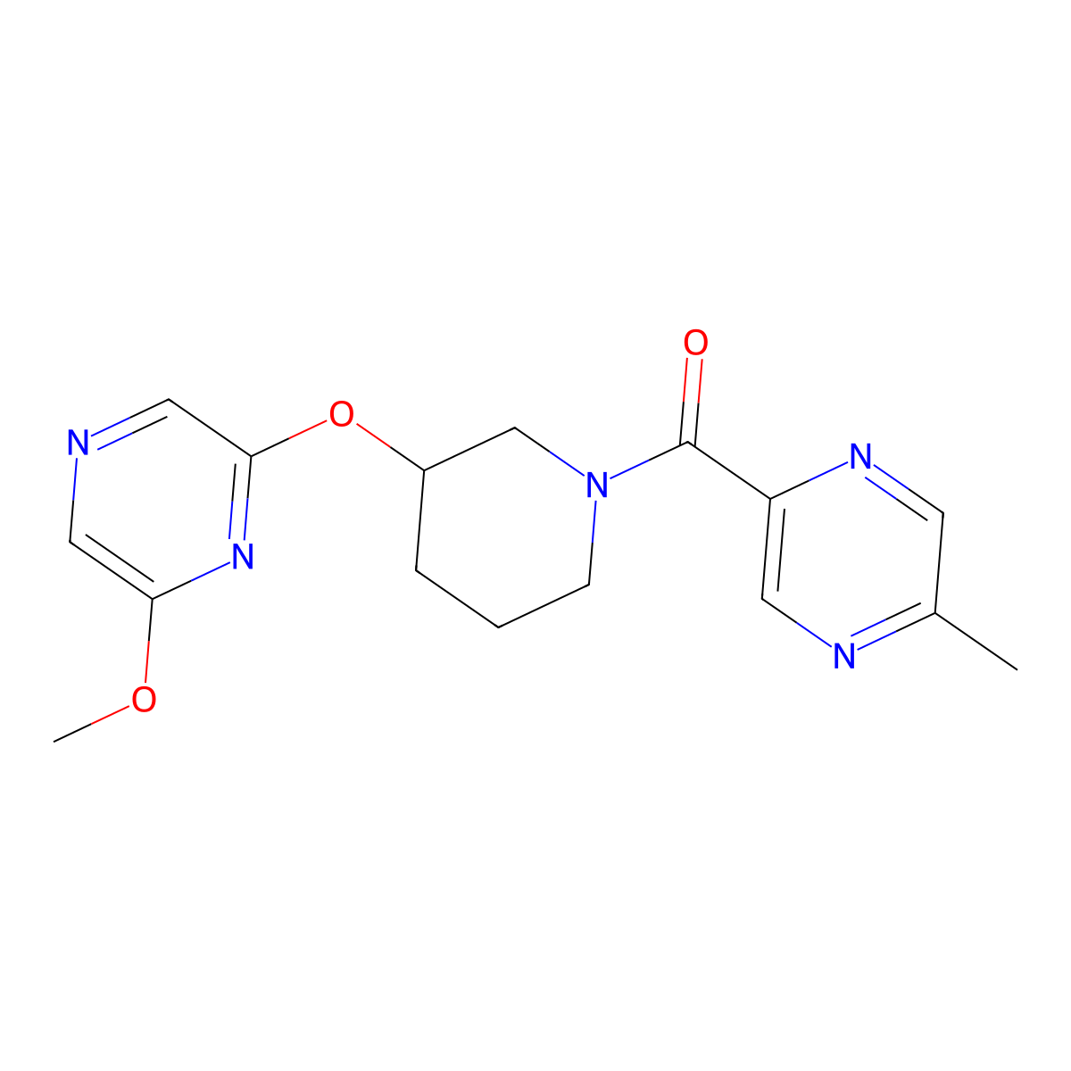 (3-((6-Methoxypyrazin-2-yl)oxy)piperidin-1-yl)(5-methylpyrazin-2-yl)methanone molecular structure, CAS 2034501-79-4