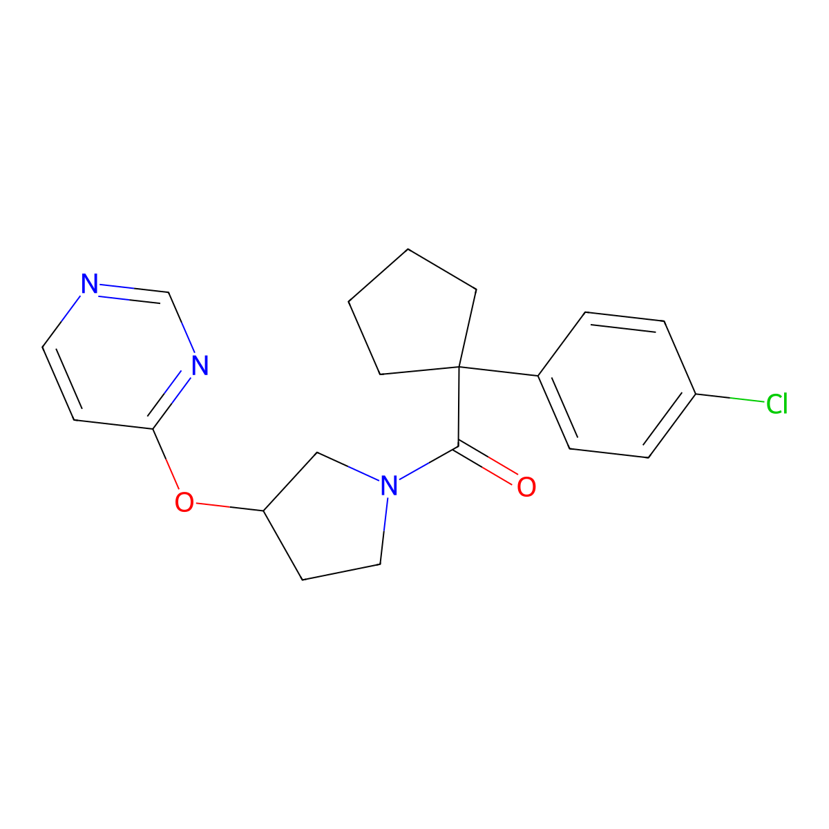 (1-(4-Chlorophenyl)cyclopentyl)(3-(pyrimidin-4-yloxy)pyrrolidin-1-yl)methanone molecular structure, CAS 2034501-90-9