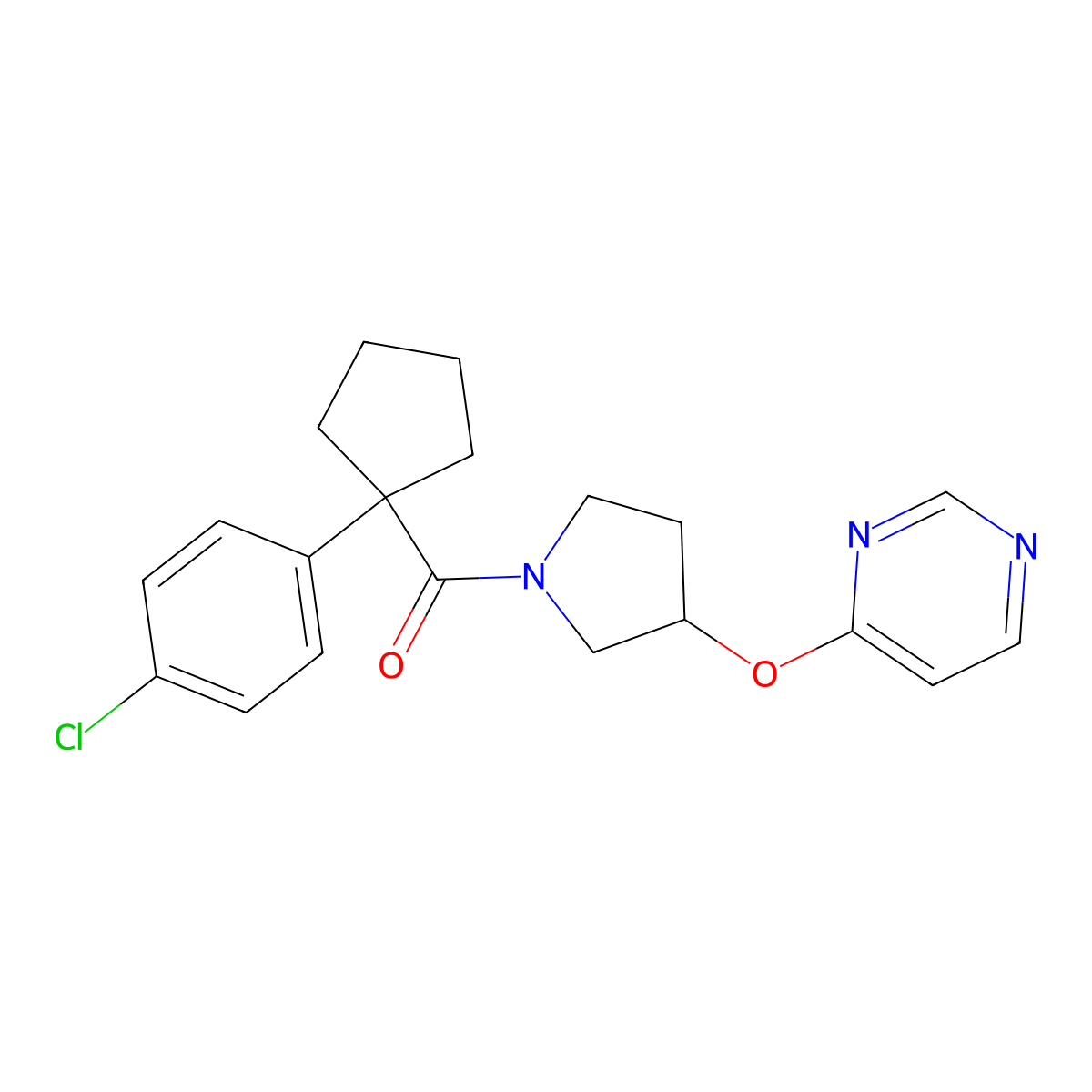 (1-(4-Chlorophenyl)cyclopentyl)(3-(pyrimidin-4-yloxy)pyrrolidin-1-yl)methanone molecular structure, CAS 2034501-90-9