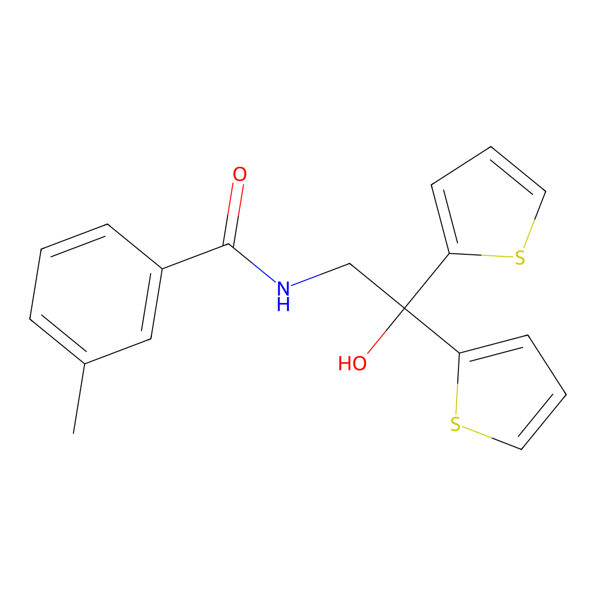 N-(2-hydroxy-2,2-di(thiophen-2-yl)ethyl)-3-methylbenzamide molecular structure, CAS 2034501-95-4