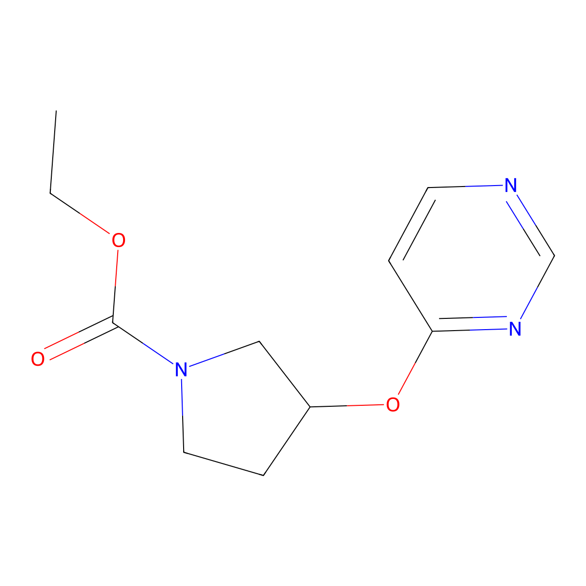 Ethyl 3-(pyrimidin-4-yloxy)pyrrolidine-1-carboxylate molecular structure, CAS 2034502-00-4