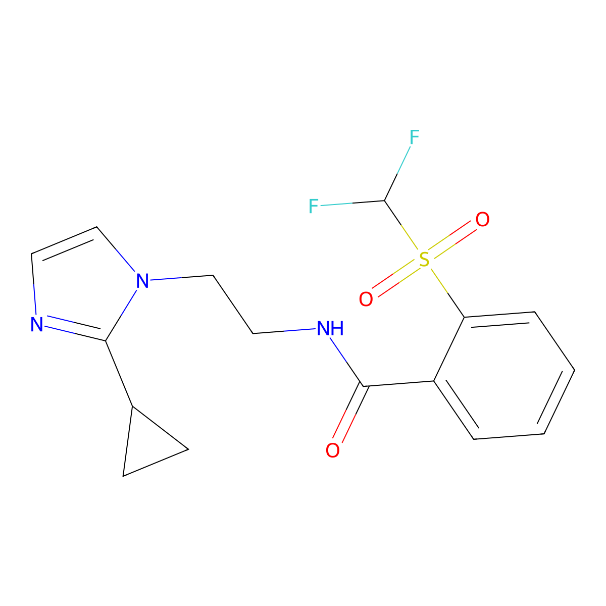 N-(2-(2-cyclopropyl-1H-imidazol-1-yl)ethyl)-2-((difluoromethyl)sulfonyl)benzamide molecular structure, CAS 2034502-03-7