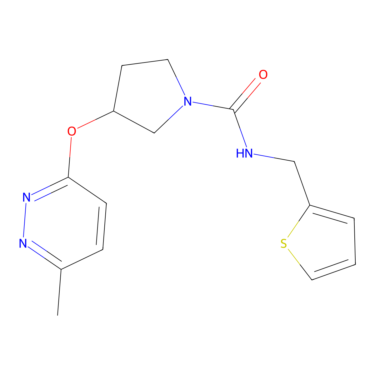 3-((6-methylpyridazin-3-yl)oxy)-N-(thiophen-2-ylmethyl)pyrrolidine-1-carboxamide molecular structure, CAS 2034502-05-9