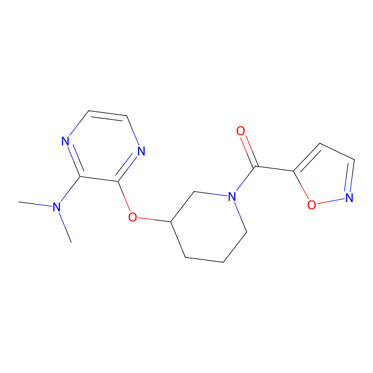 (3-((3-(Dimethylamino)pyrazin-2-yl)oxy)piperidin-1-yl)(isoxazol-5-yl)methanone molecular structure, CAS 2034502-18-4