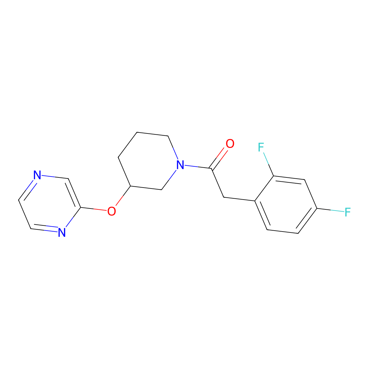 2-(2,4-Difluorophenyl)-1-(3-(pyrazin-2-yloxy)piperidin-1-yl)ethanone molecular structure, CAS 2034502-20-8
