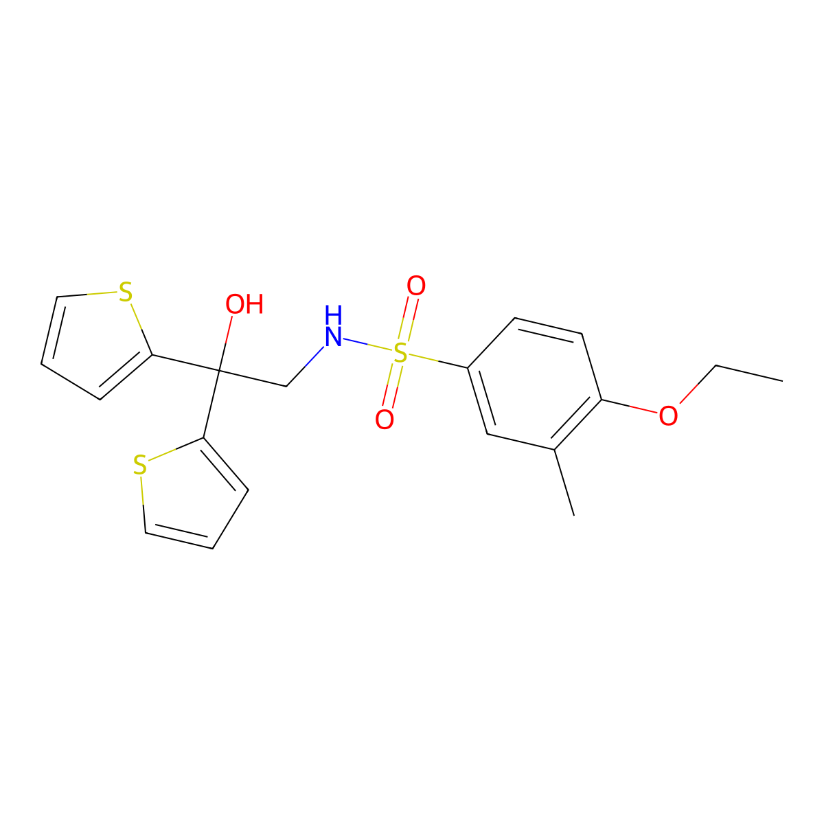 4-ethoxy-N-(2-hydroxy-2,2-di(thiophen-2-yl)ethyl)-3-methylbenzenesulfonamide molecular structure, CAS 2034502-22-0