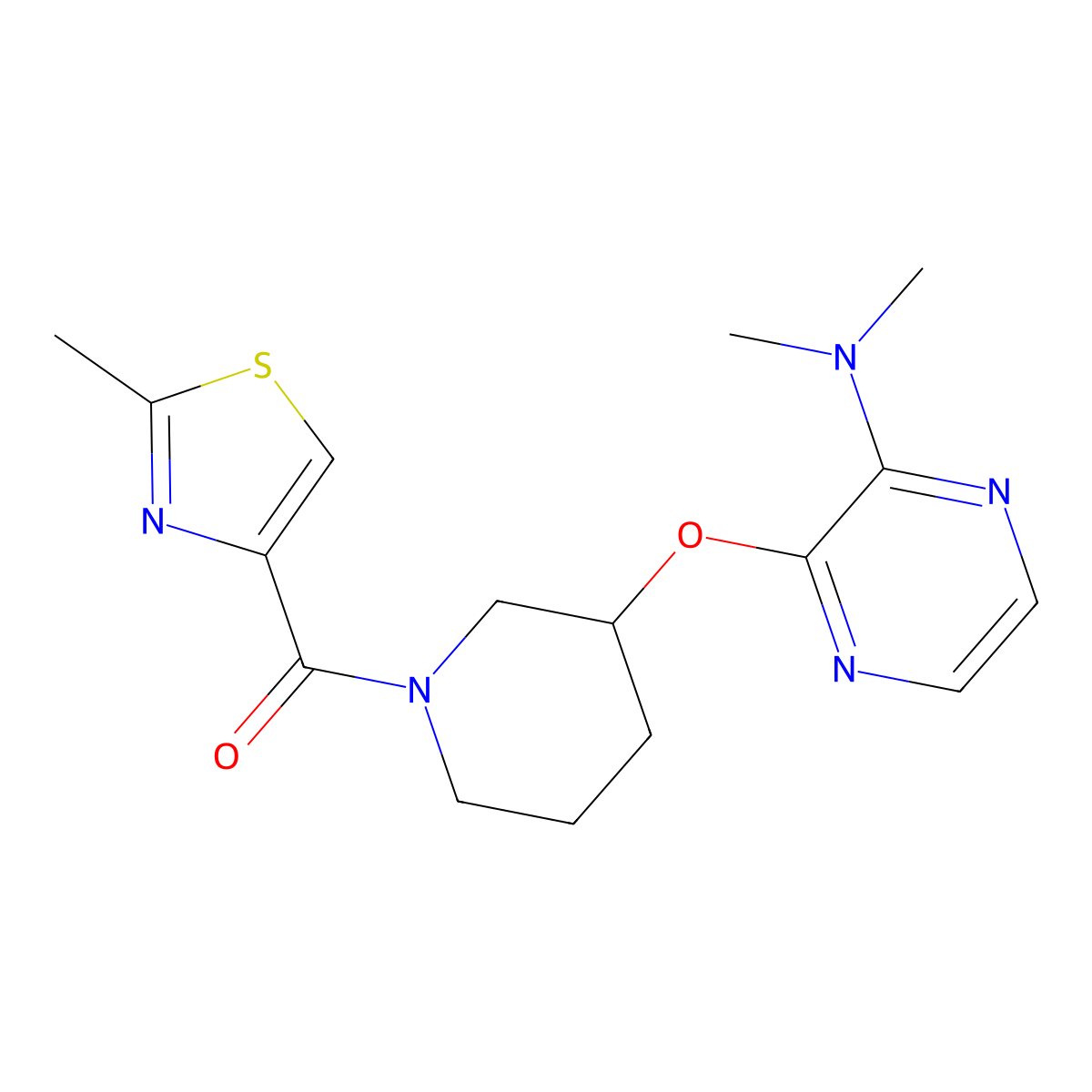 (3-((3-(Dimethylamino)pyrazin-2-yl)oxy)piperidin-1-yl)(2-methylthiazol-4-yl)methanone molecular structure, CAS 2034502-26-4