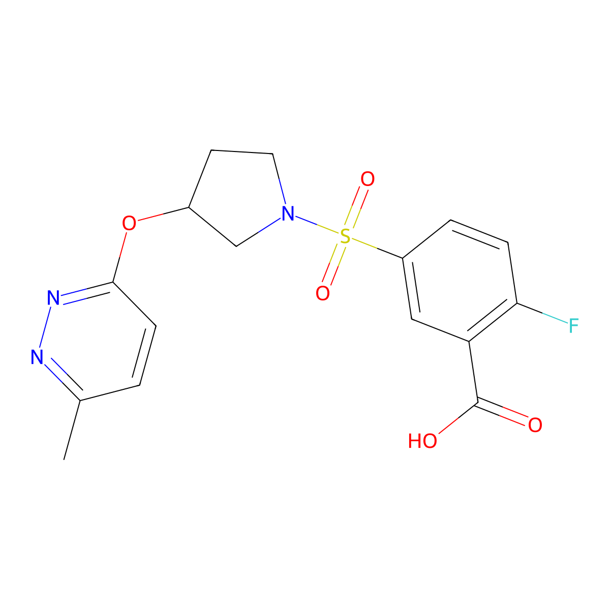 2-Fluoro-5-((3-((6-methylpyridazin-3-yl)oxy)pyrrolidin-1-yl)sulfonyl)benzoic acid molecular structure, CAS 2034502-30-0