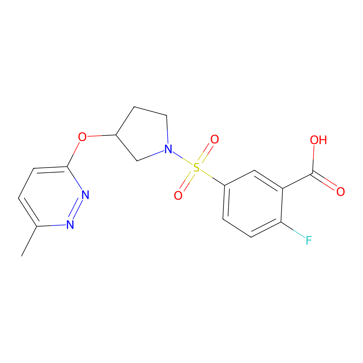 2-Fluoro-5-((3-((6-methylpyridazin-3-yl)oxy)pyrrolidin-1-yl)sulfonyl)benzoic acid molecular structure, CAS 2034502-30-0