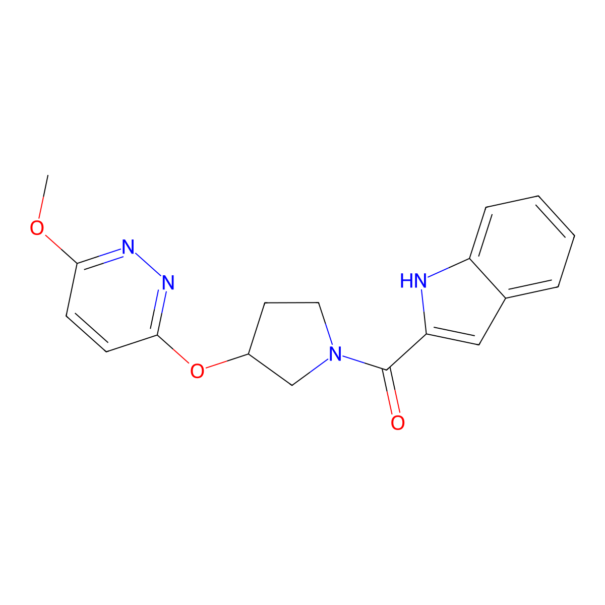 (1H-indol-2-yl)(3-((6-methoxypyridazin-3-yl)oxy)pyrrolidin-1-yl)methanone molecular structure, CAS 2034502-35-5