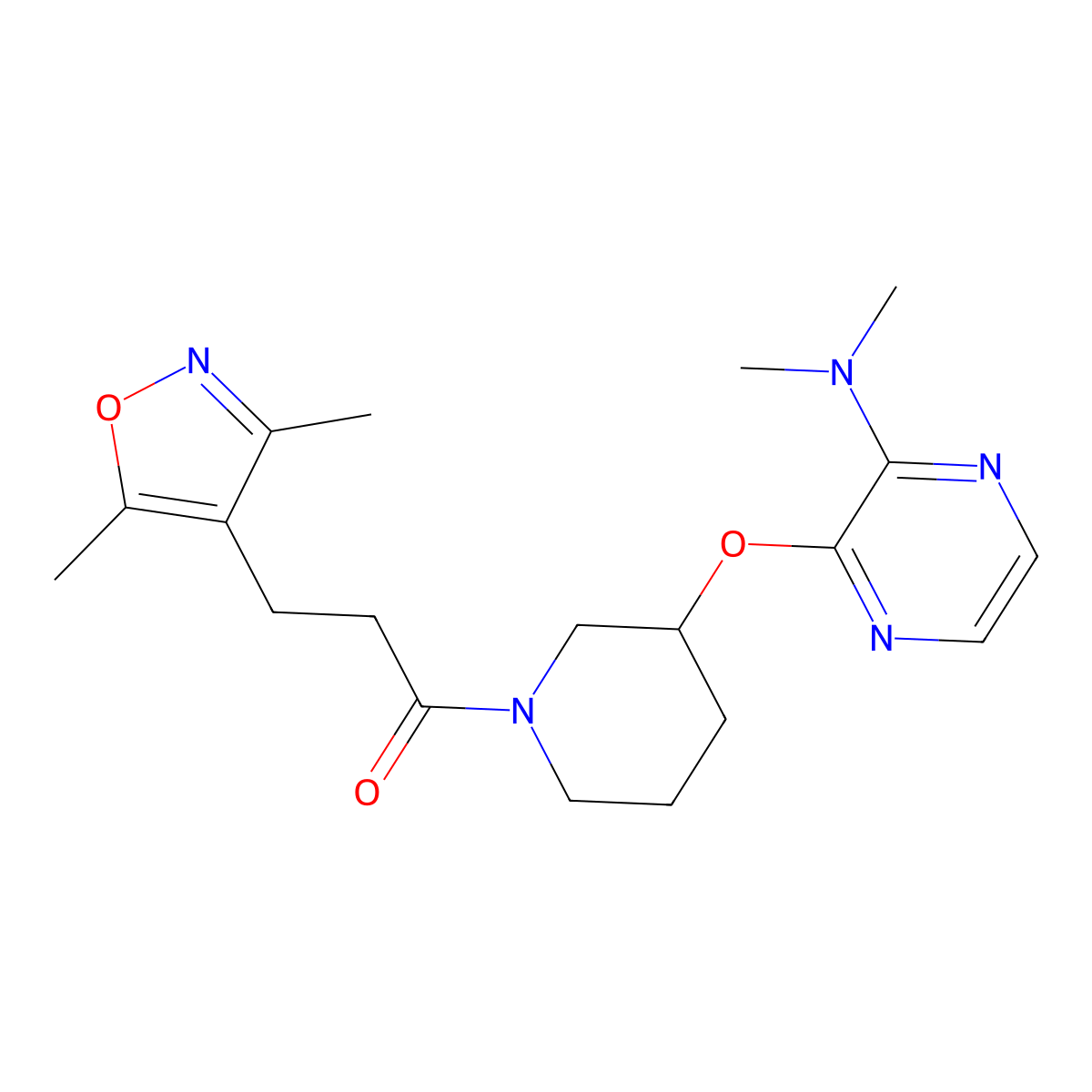 1-(3-((3-(Dimethylamino)pyrazin-2-yl)oxy)piperidin-1-yl)-3-(3,5-dimethylisoxazol-4-yl)propan-1-one molecular structure, CAS 2034502-36-6