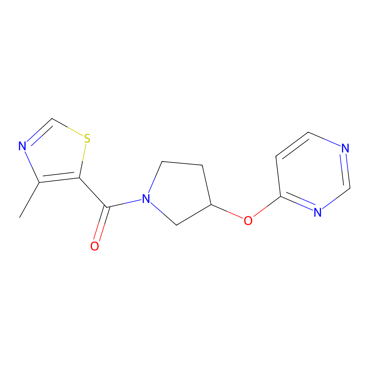 (4-Methylthiazol-5-yl)(3-(pyrimidin-4-yloxy)pyrrolidin-1-yl)methanone molecular structure, CAS 2034502-37-7