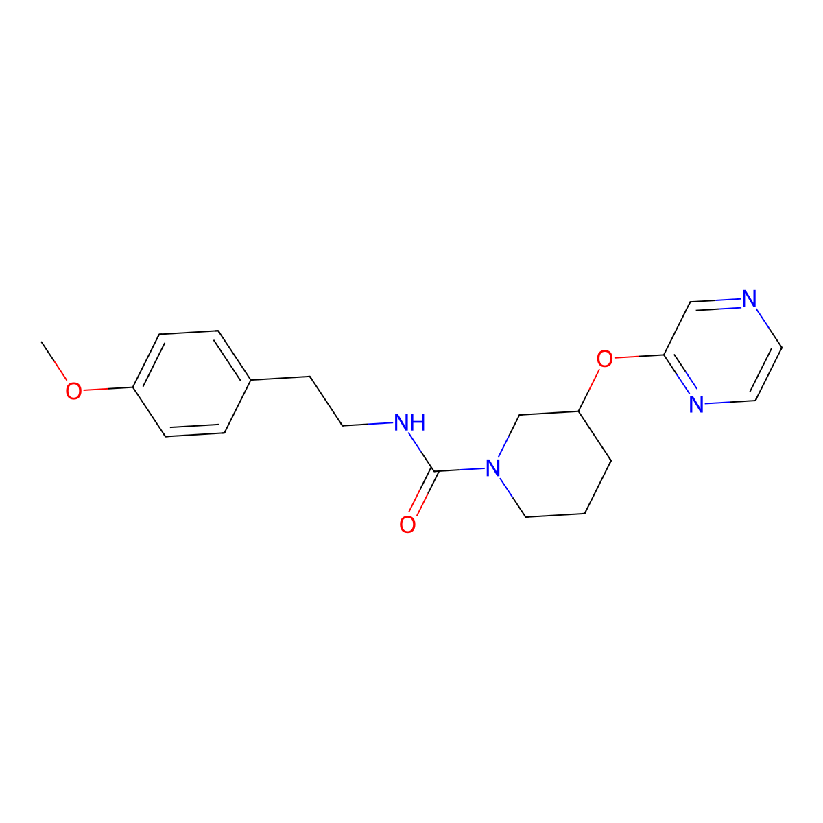 N-(4-methoxyphenethyl)-3-(pyrazin-2-yloxy)piperidine-1-carboxamide molecular structure, CAS 2034502-39-9