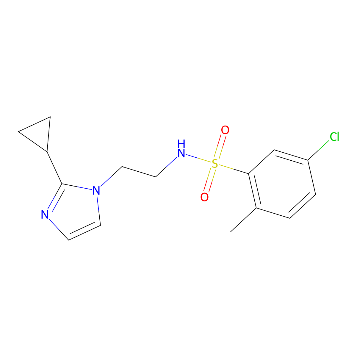 5-chloro-N-(2-(2-cyclopropyl-1H-imidazol-1-yl)ethyl)-2-methylbenzenesulfonamide molecular structure, CAS 2034502-41-3