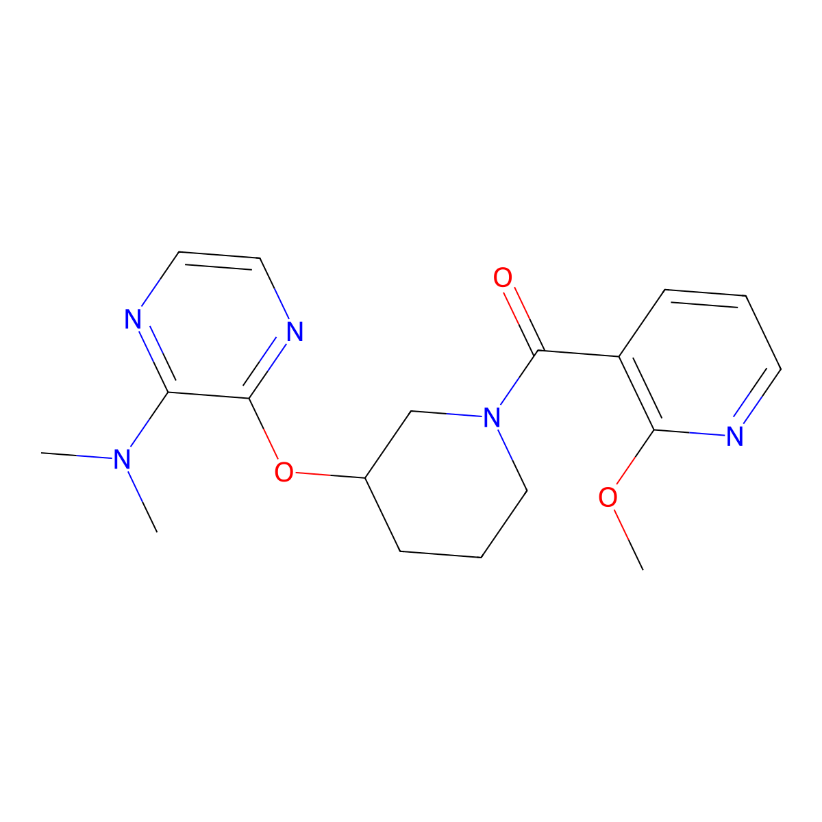 (3-((3-(Dimethylamino)pyrazin-2-yl)oxy)piperidin-1-yl)(2-methoxypyridin-3-yl)methanone molecular structure, CAS 2034502-43-5