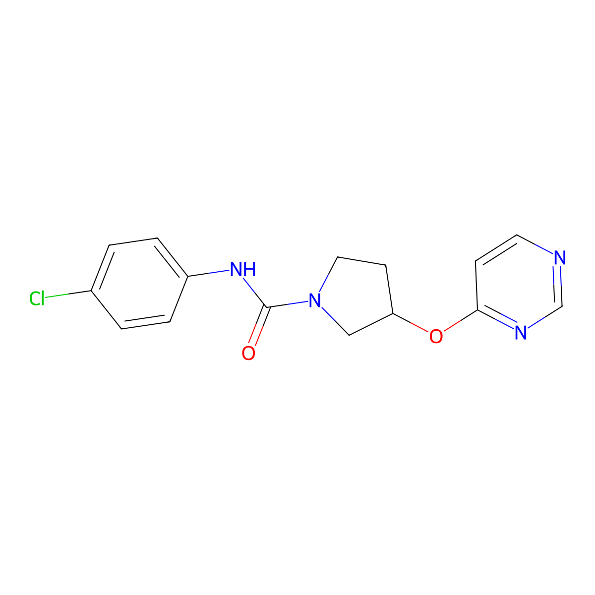 N-(4-chlorophenyl)-3-(pyrimidin-4-yloxy)pyrrolidine-1-carboxamide molecular structure, CAS 2034502-45-7