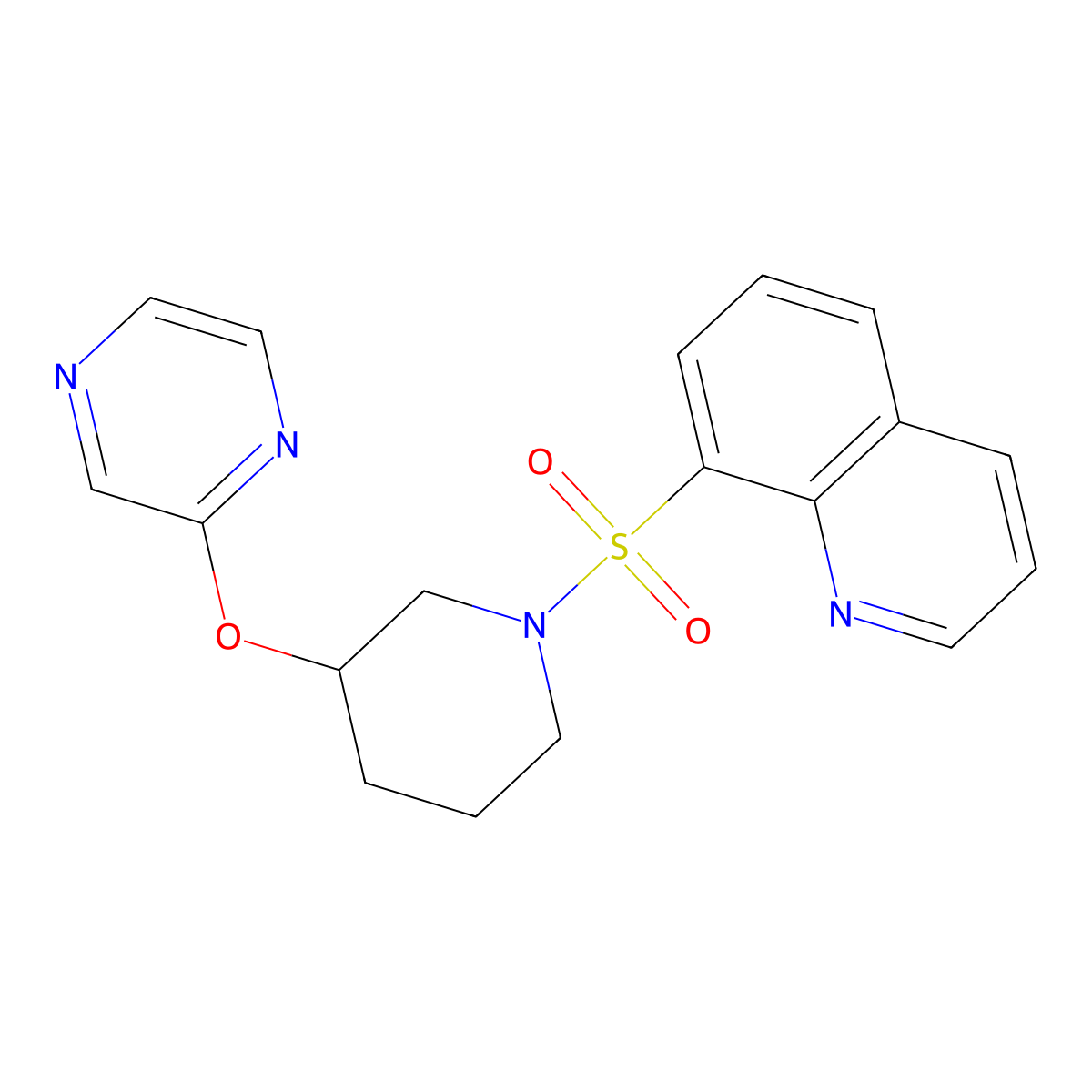 8-{[3-(Pyrazin-2-yloxy)piperidin-1-yl]sulfonyl}quinoline molecular structure, CAS 2034502-50-4