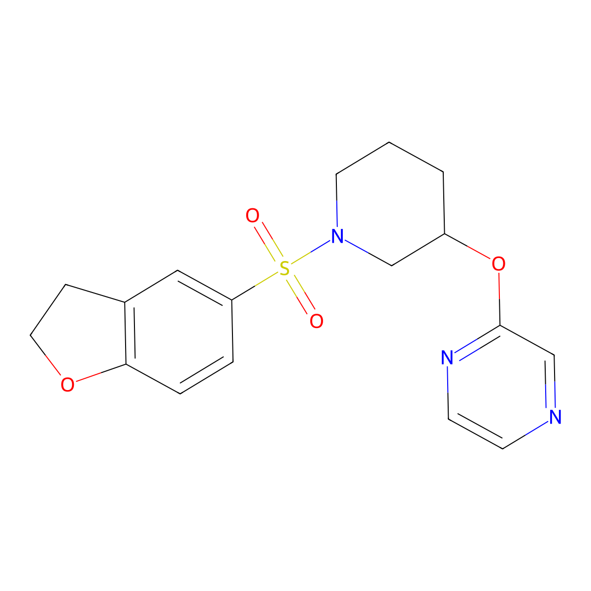 2-((1-((2,3-Dihydrobenzofuran-5-yl)sulfonyl)piperidin-3-yl)oxy)pyrazine molecular structure, CAS 2034502-54-8