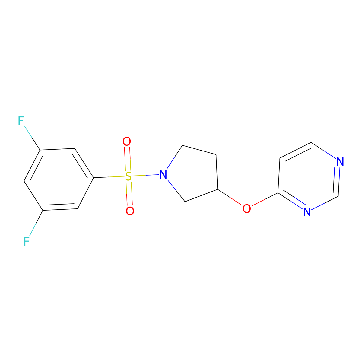 4-{[1-(3,5-Difluorobenzenesulfonyl)pyrrolidin-3-yl]oxy}pyrimidine molecular structure, CAS 2034502-56-0