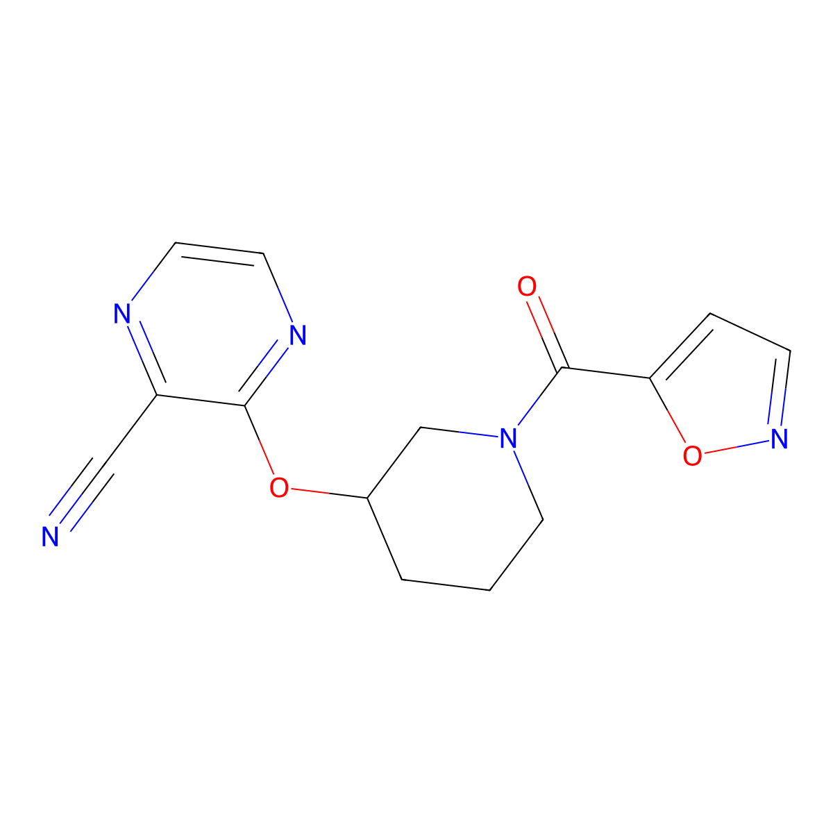 3-((1-(Isoxazole-5-carbonyl)piperidin-3-yl)oxy)pyrazine-2-carbonitrile molecular structure, CAS 2034502-57-1
