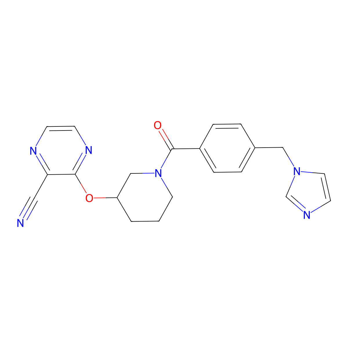 3-((1-(4-((1H-imidazol-1-yl)methyl)benzoyl)piperidin-3-yl)oxy)pyrazine-2-carbonitrile molecular structure, CAS 2034502-59-3