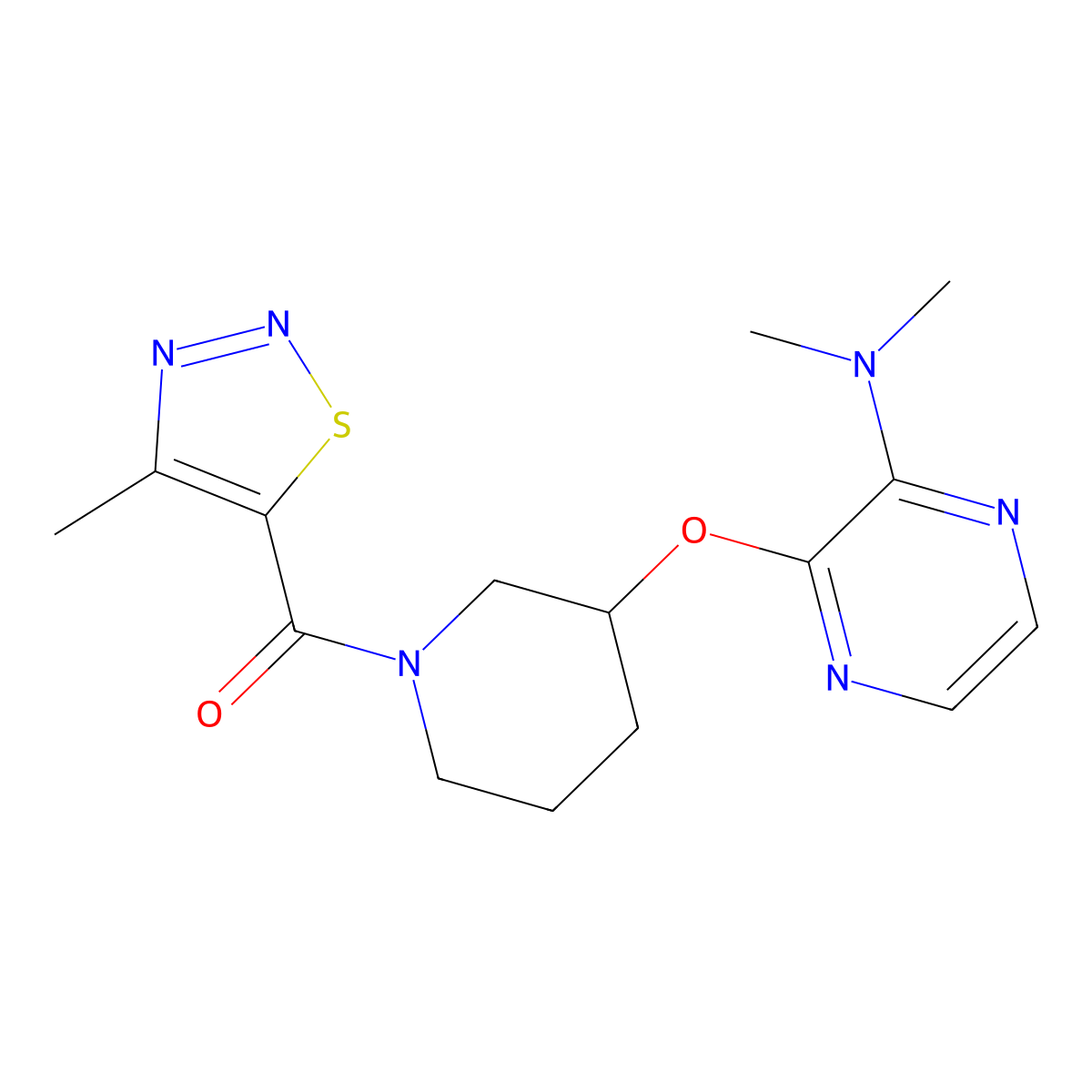 (3-((3-(Dimethylamino)pyrazin-2-yl)oxy)piperidin-1-yl)(4-methyl-1,2,3-thiadiazol-5-yl)methanone molecular structure, CAS 2034502-62-8