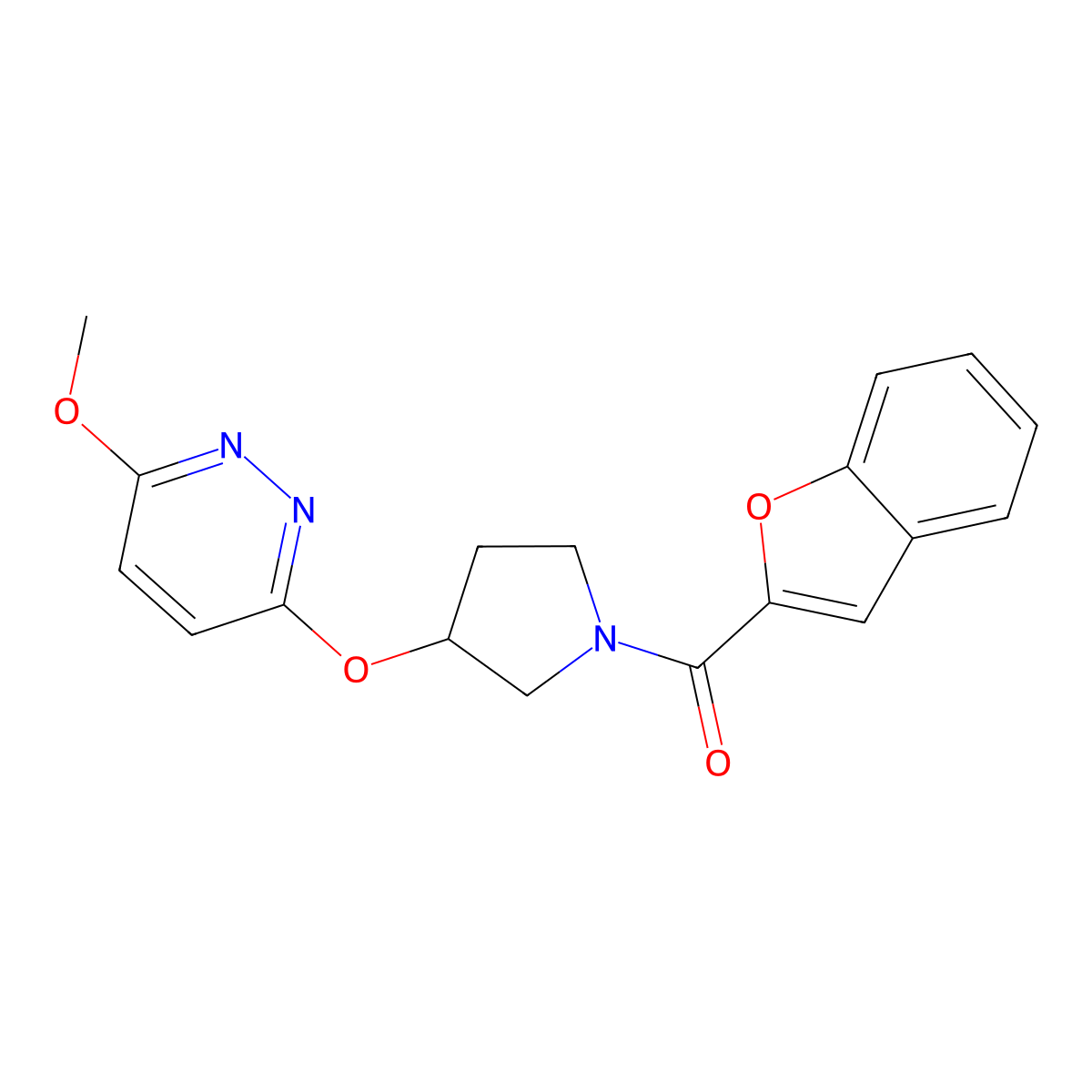 Benzofuran-2-yl(3-((6-methoxypyridazin-3-yl)oxy)pyrrolidin-1-yl)methanone molecular structure, CAS 2034502-65-1