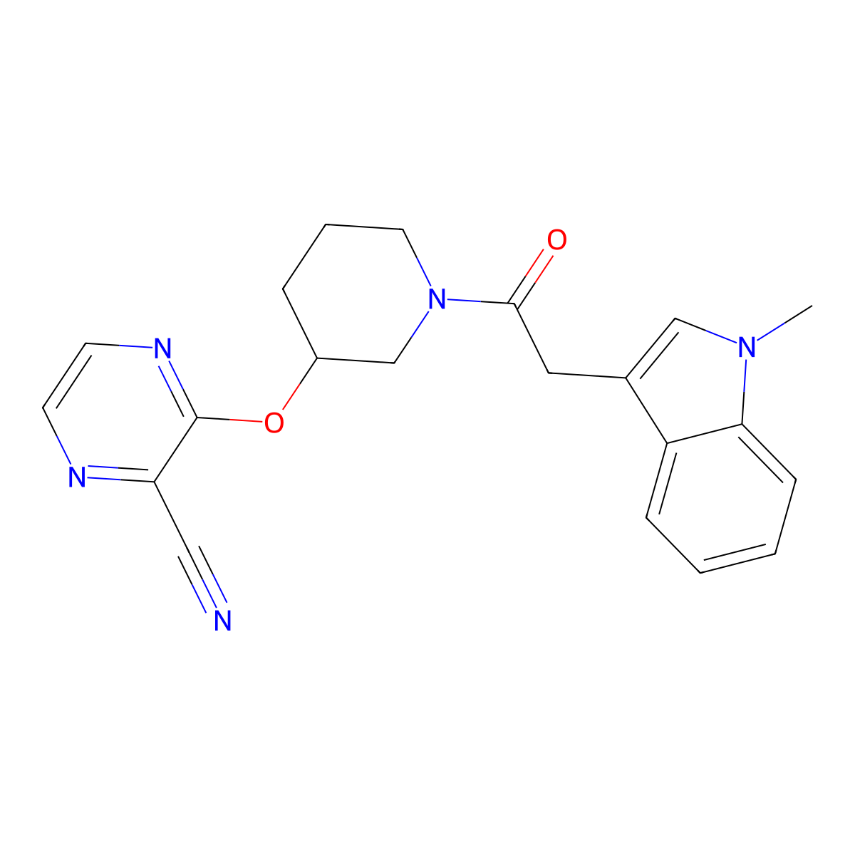 3-({1-[2-(1-methyl-1H-indol-3-yl)acetyl]piperidin-3-yl}oxy)pyrazine-2-carbonitrile molecular structure, CAS 2034502-67-3