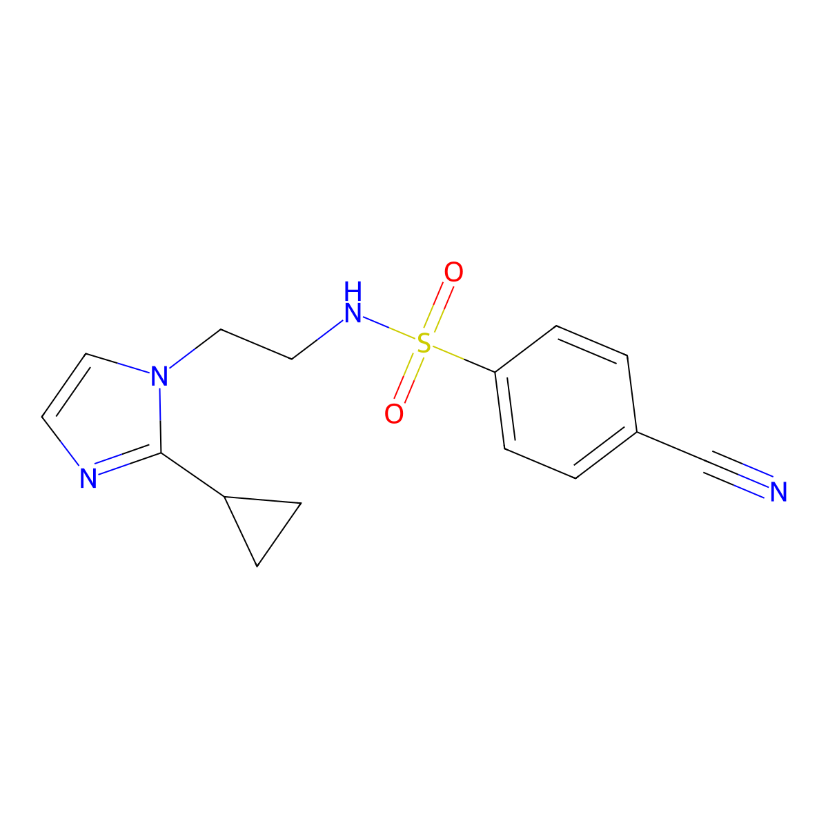 4-cyano-N-(2-(2-cyclopropyl-1H-imidazol-1-yl)ethyl)benzenesulfonamide molecular structure, CAS 2034502-69-5