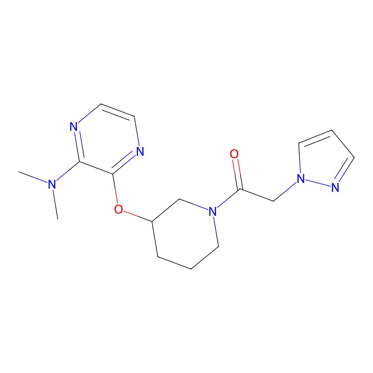 1-(3-((3-(dimethylamino)pyrazin-2-yl)oxy)piperidin-1-yl)-2-(1H-pyrazol-1-yl)ethanone molecular structure, CAS 2034502-70-8