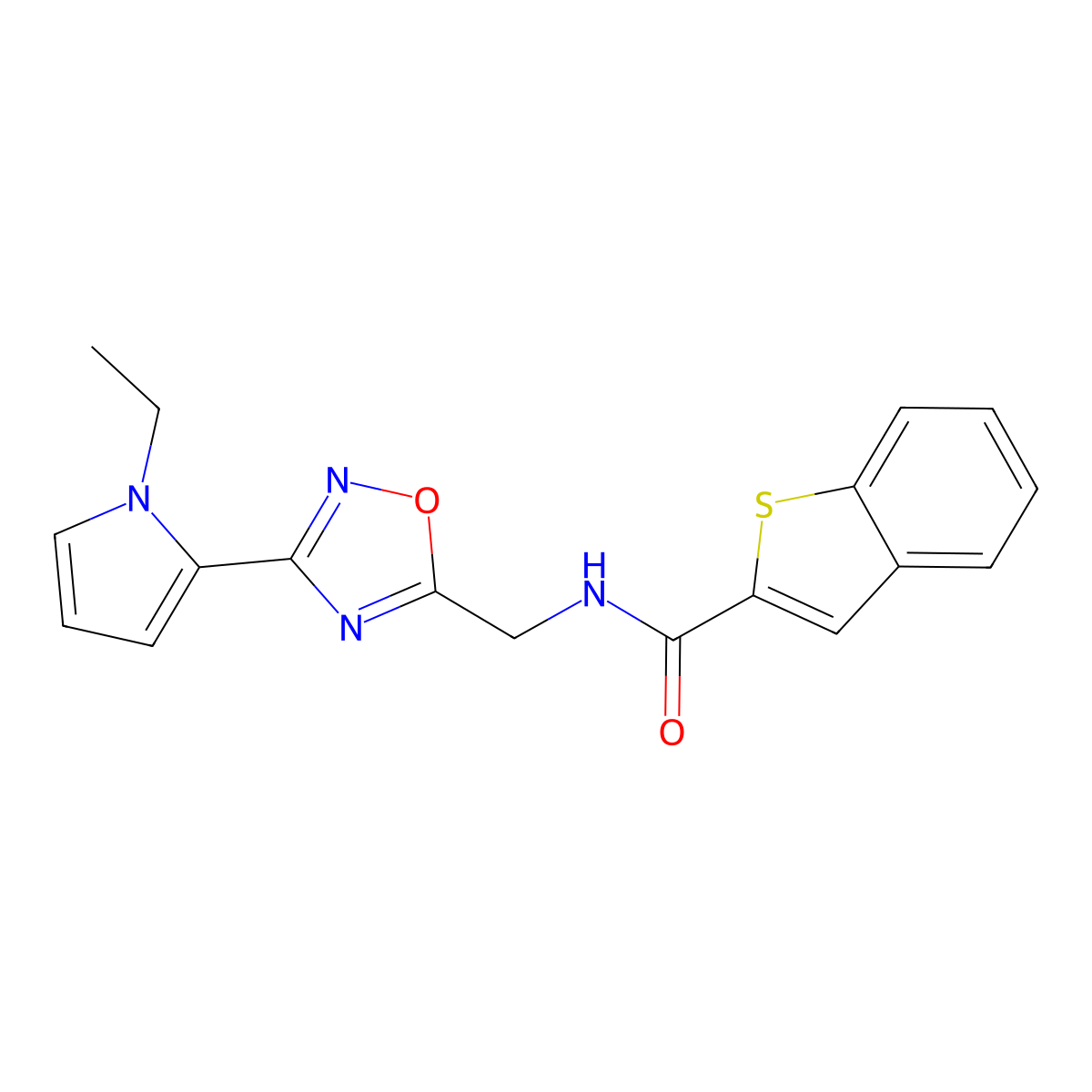 N-((3-(1-ethyl-1H-pyrrol-2-yl)-1,2,4-oxadiazol-5-yl)methyl)benzo[b]thiophene-2-carboxamide molecular structure, CAS 2034502-71-9