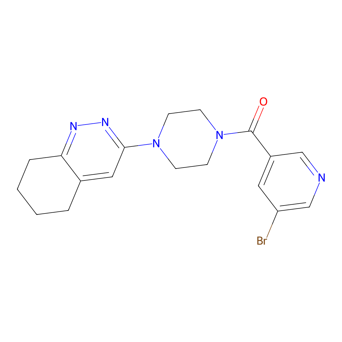 (5-Bromopyridin-3-yl)(4-(5,6,7,8-tetrahydrocinnolin-3-yl)piperazin-1-yl)methanone molecular structure, CAS 2034502-72-0