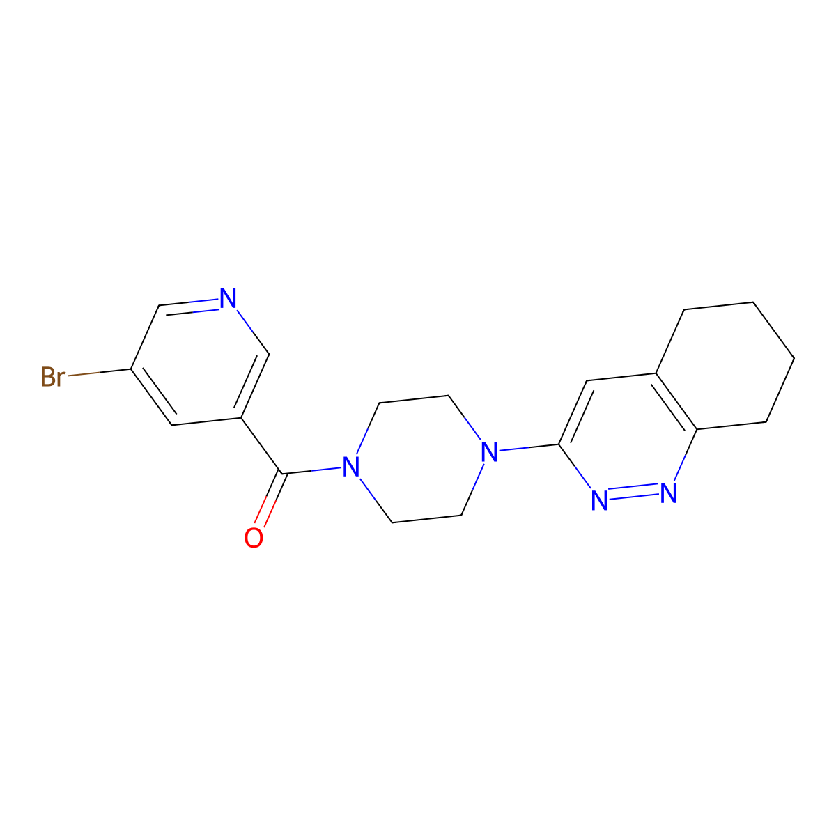 (5-Bromopyridin-3-yl)(4-(5,6,7,8-tetrahydrocinnolin-3-yl)piperazin-1-yl)methanone molecular structure, CAS 2034502-72-0