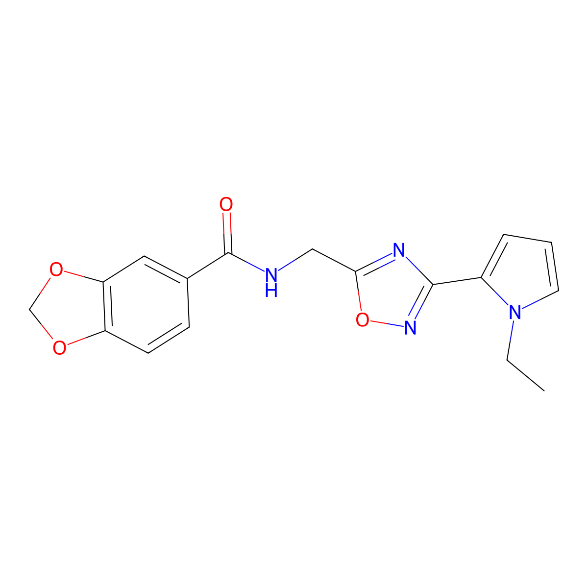 N-((3-(1-ethyl-1H-pyrrol-2-yl)-1,2,4-oxadiazol-5-yl)methyl)benzo[d][1,3]dioxole-5-carboxamide molecular structure, CAS 2034502-77-5