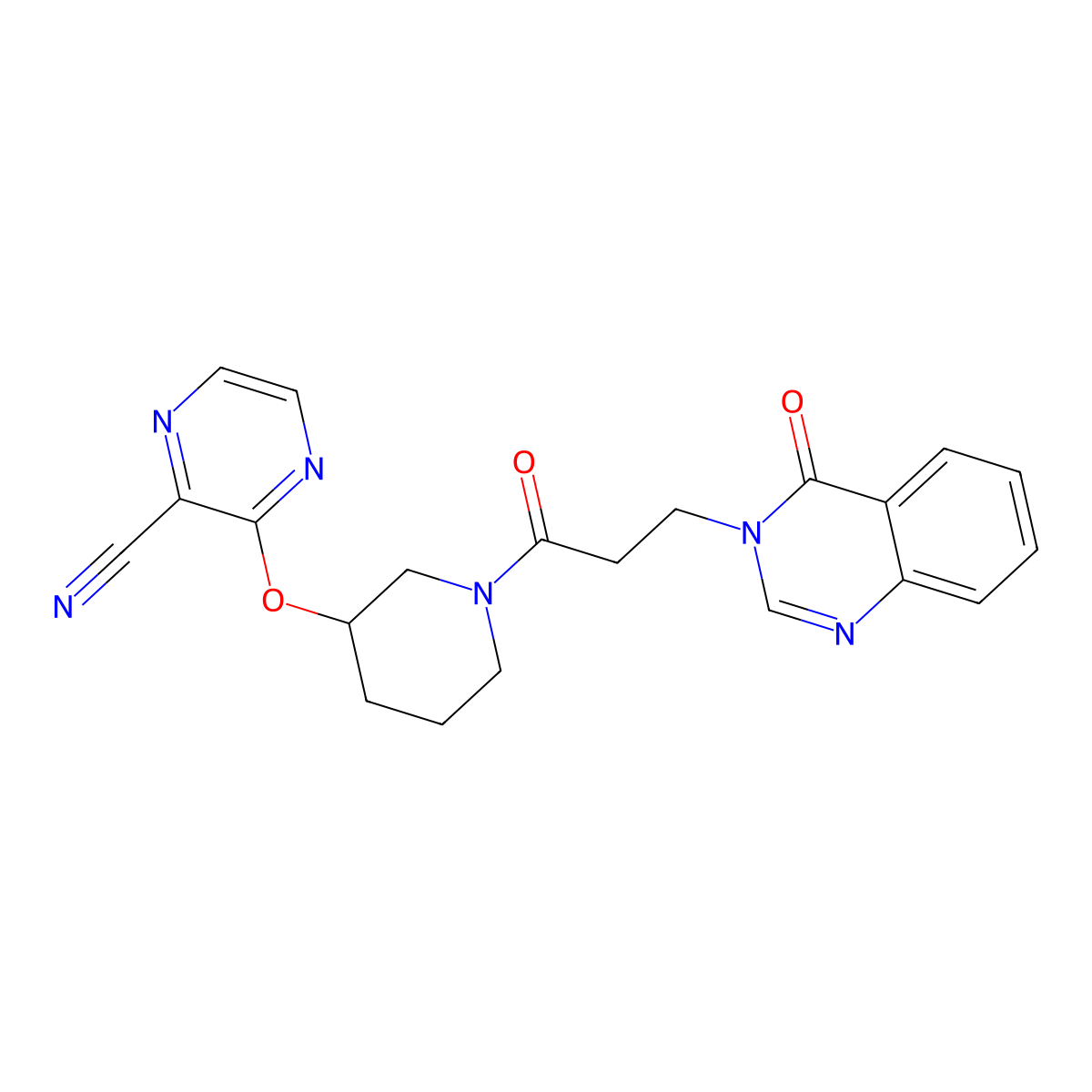 3-((1-(3-(4-oxoquinazolin-3(4H)-yl)propanoyl)piperidin-3-yl)oxy)pyrazine-2-carbonitrile molecular structure, CAS 2034502-79-7