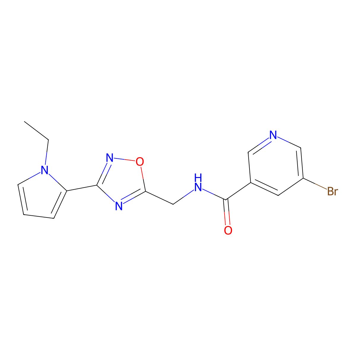 5-bromo-N-((3-(1-ethyl-1H-pyrrol-2-yl)-1,2,4-oxadiazol-5-yl)methyl)nicotinamide molecular structure, CAS 2034502-84-4