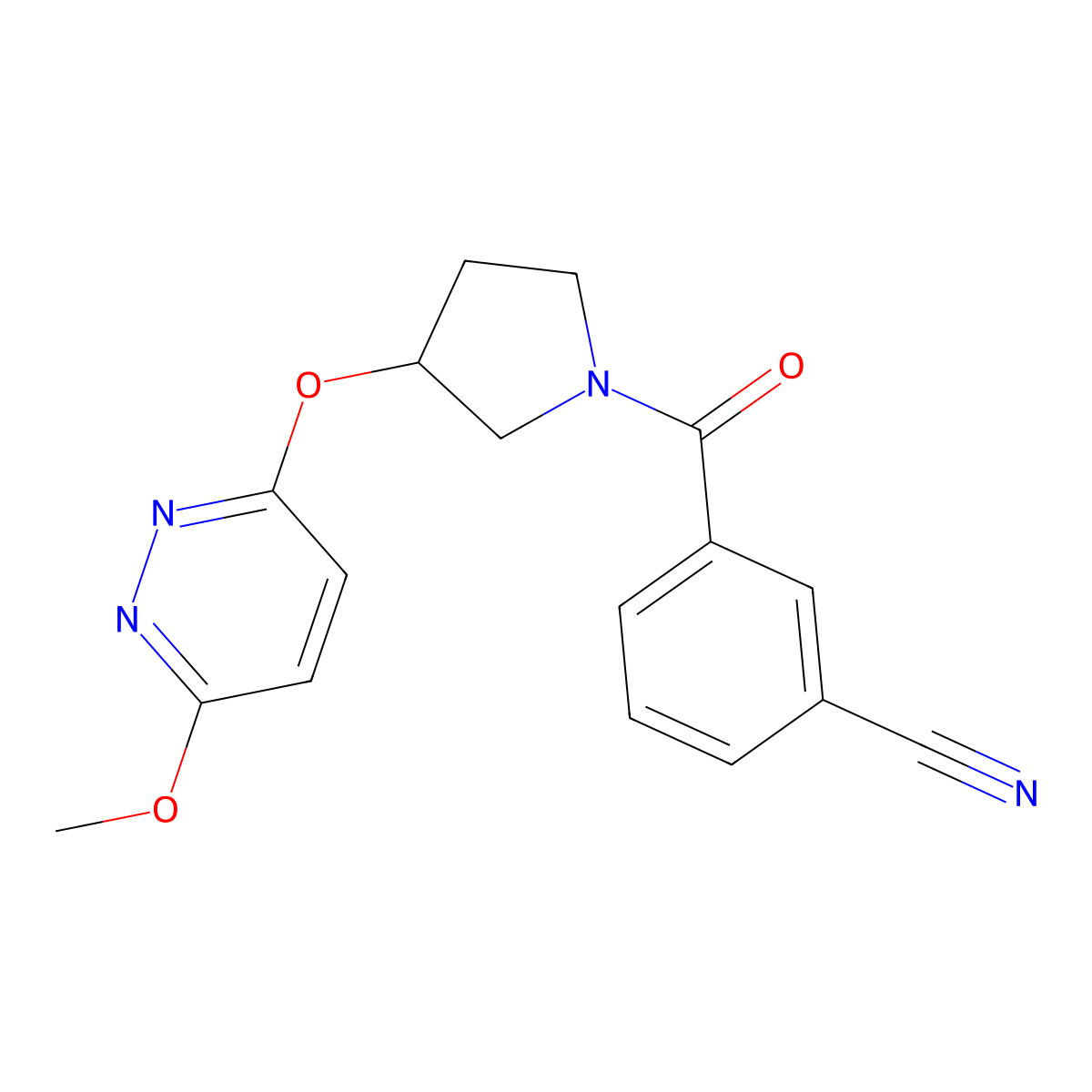 3-(3-((6-Methoxypyridazin-3-yl)oxy)pyrrolidine-1-carbonyl)benzonitrile molecular structure, CAS 2034502-86-6