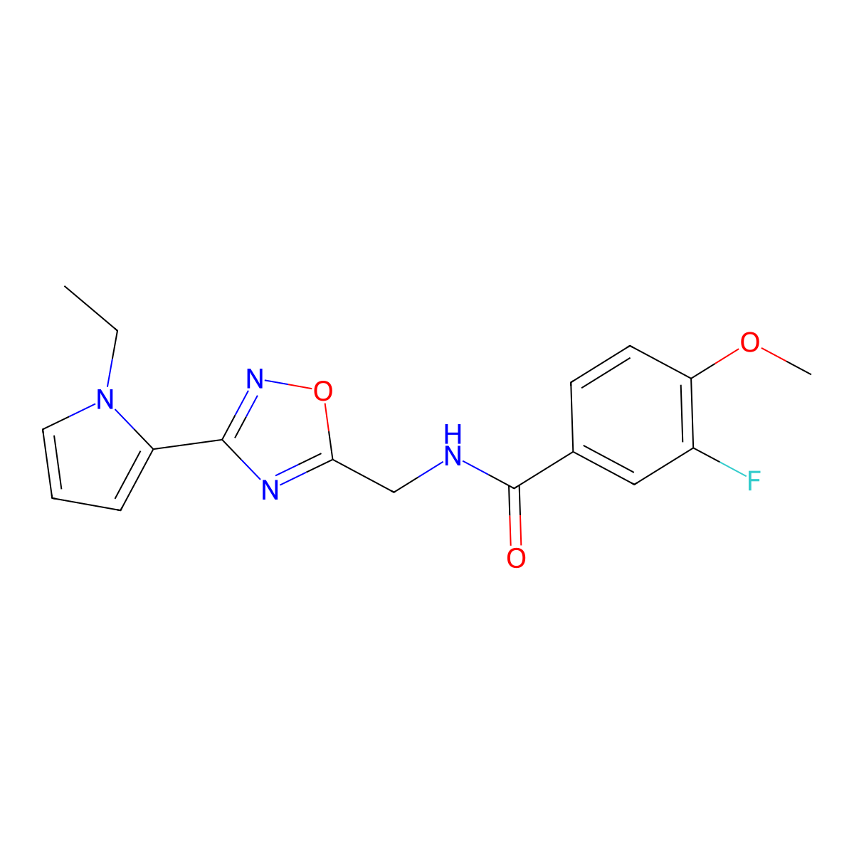 N-((3-(1-ethyl-1H-pyrrol-2-yl)-1,2,4-oxadiazol-5-yl)methyl)-3-fluoro-4-methoxybenzamide molecular structure, CAS 2034502-90-2