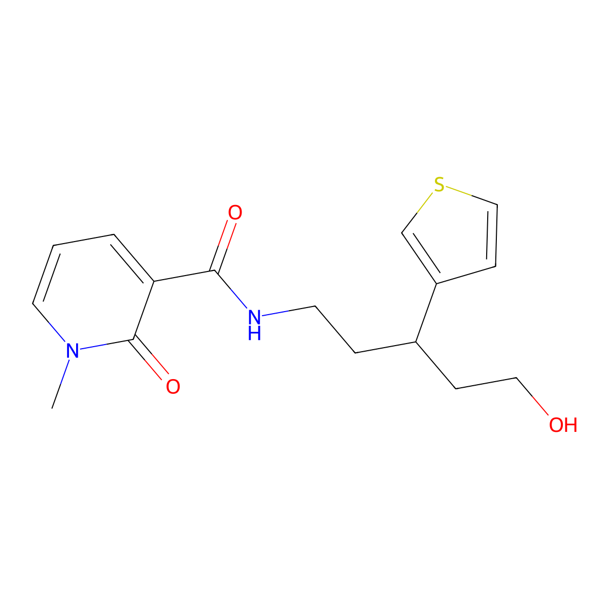 N-(5-hydroxy-3-(thiophen-3-yl)pentyl)-1-methyl-2-oxo-1,2-dihydropyridine-3-carboxamide molecular structure, CAS 2034502-91-3