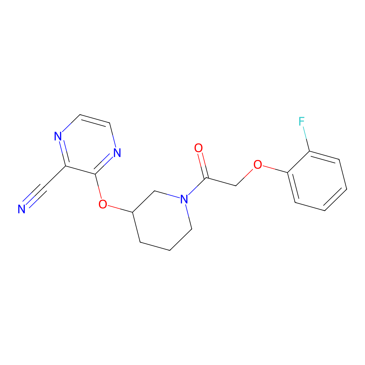 3-((1-(2-(2-Fluorophenoxy)acetyl)piperidin-3-yl)oxy)pyrazine-2-carbonitrile molecular structure, CAS 2034502-92-4