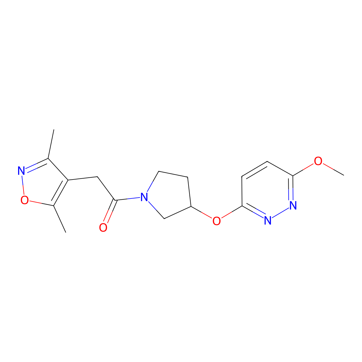 2-(3,5-Dimethylisoxazol-4-yl)-1-(3-((6-methoxypyridazin-3-yl)oxy)pyrrolidin-1-yl)ethanone molecular structure, CAS 2034502-93-5