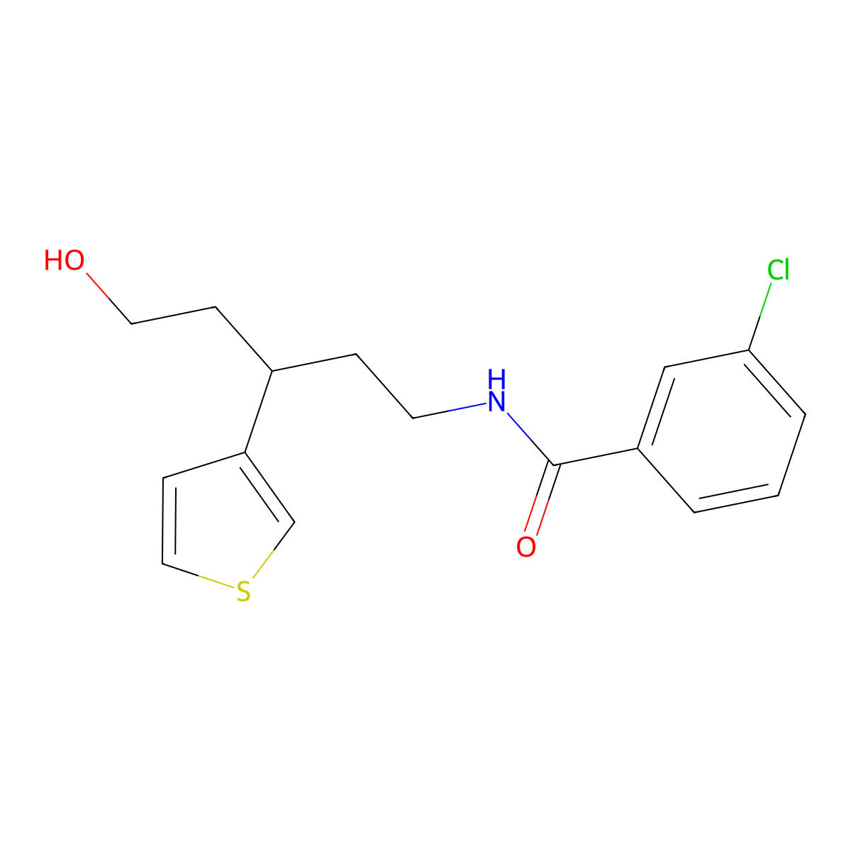 3-chloro-N-[5-hydroxy-3-(thiophen-3-yl)pentyl]benzamide molecular structure, CAS 2034502-97-9
