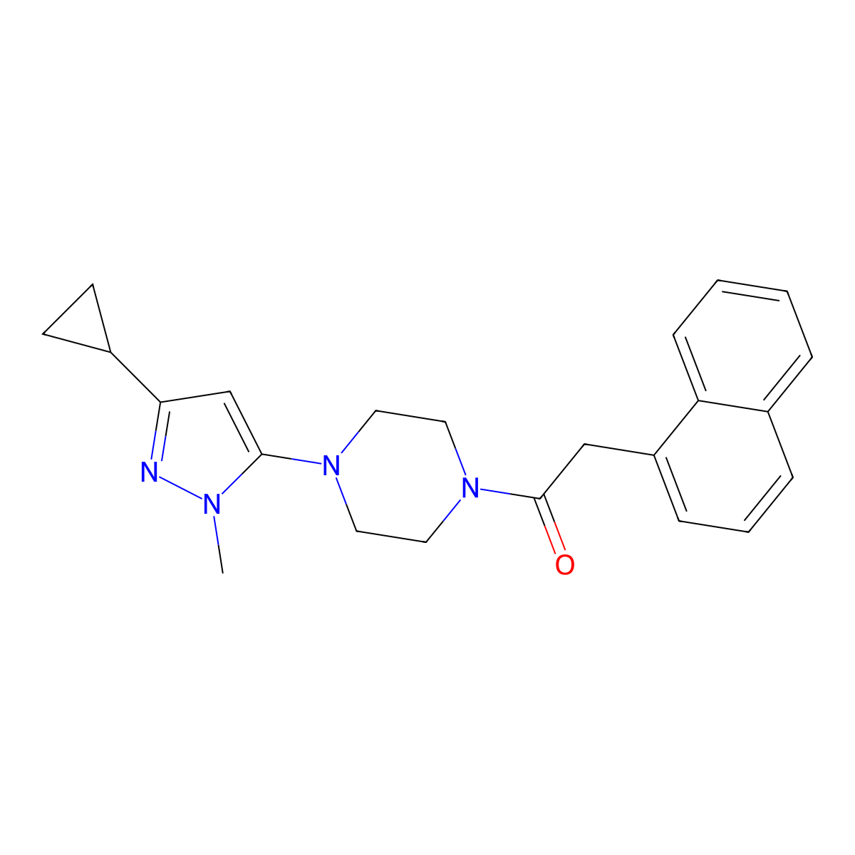 1-(4-(3-cyclopropyl-1-methyl-1H-pyrazol-5-yl)piperazin-1-yl)-2-(naphthalen-1-yl)ethanone molecular structure, CAS 2034503-01-8