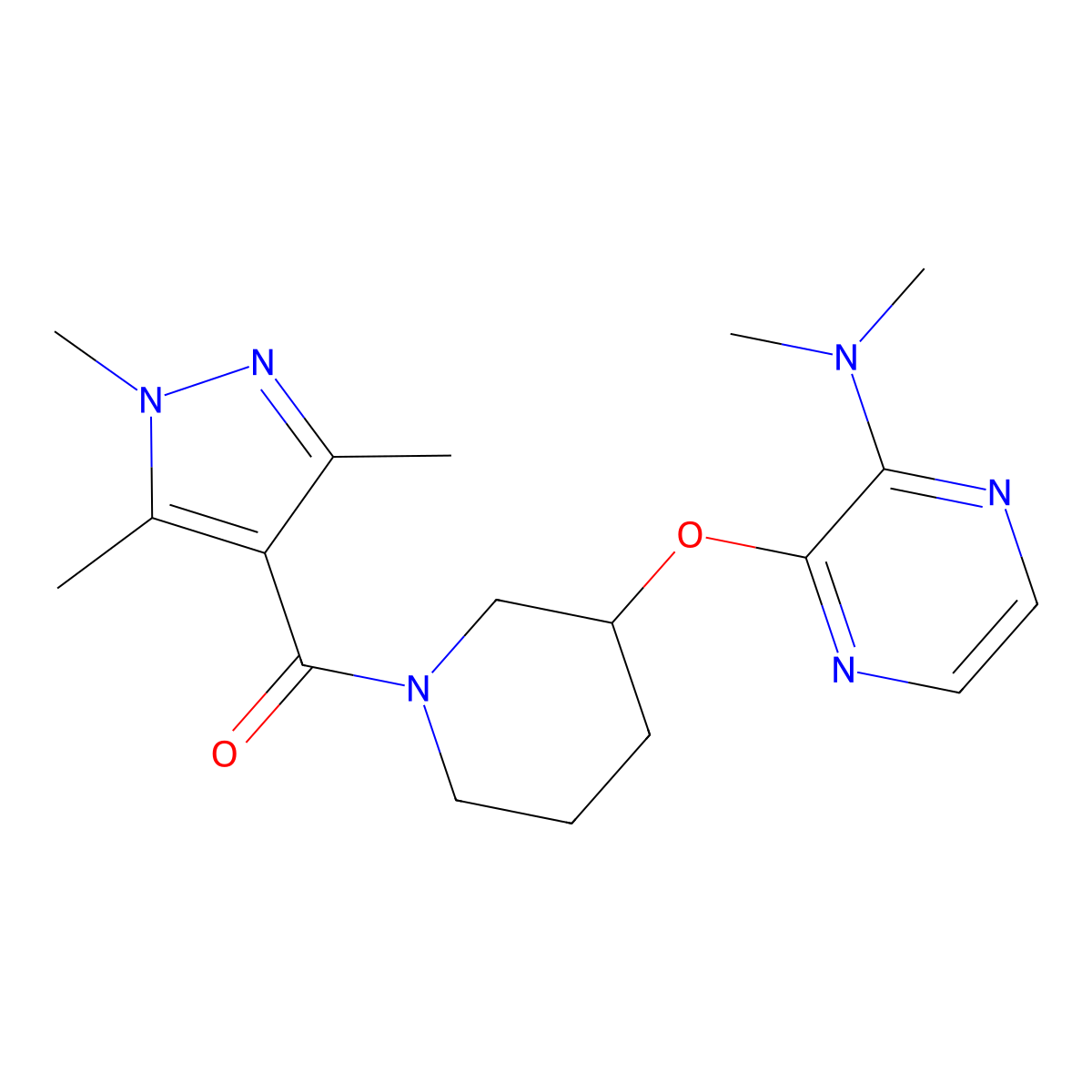 (3-((3-(dimethylamino)pyrazin-2-yl)oxy)piperidin-1-yl)(1,3,5-trimethyl-1H-pyrazol-4-yl)methanone molecular structure, CAS 2034503-06-3
