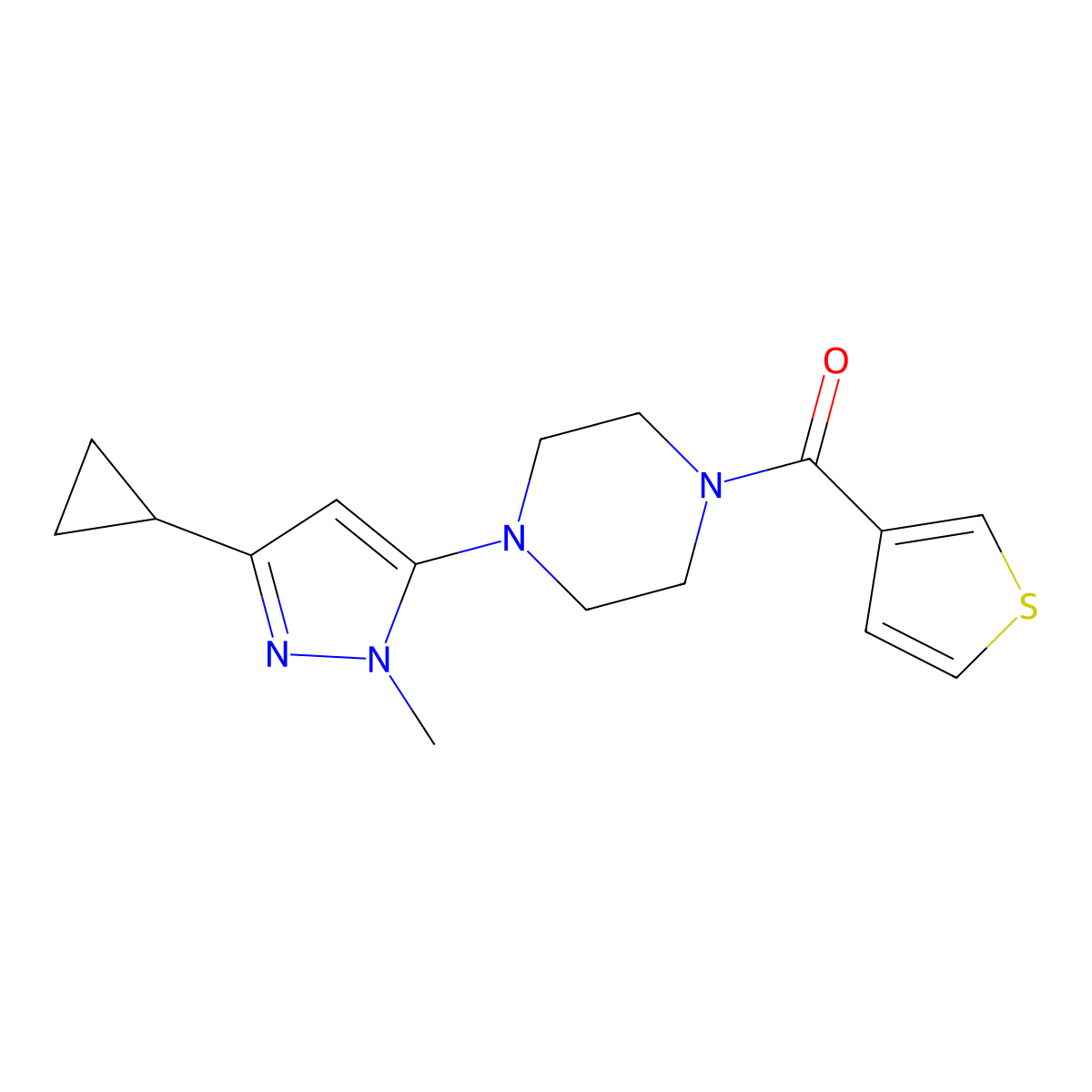 (4-(3-cyclopropyl-1-methyl-1H-pyrazol-5-yl)piperazin-1-yl)(thiophen-3-yl)methanone molecular structure, CAS 2034503-10-9