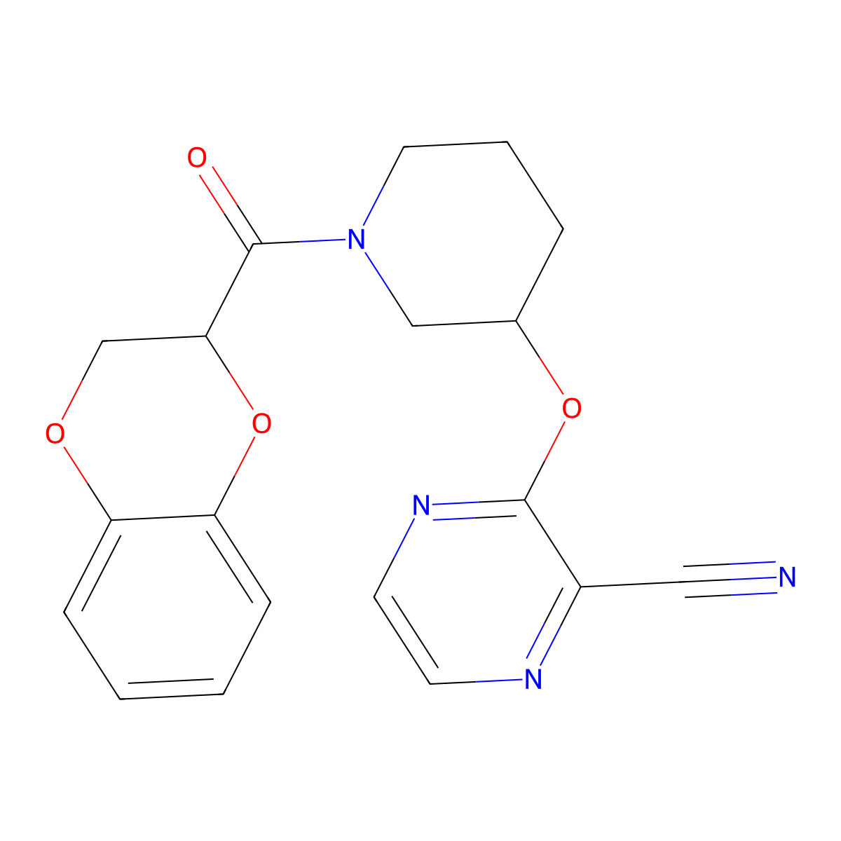 3-((1-(2,3-Dihydrobenzo[b][1,4]dioxine-2-carbonyl)piperidin-3-yl)oxy)pyrazine-2-carbonitrile molecular structure, CAS 2034503-13-2