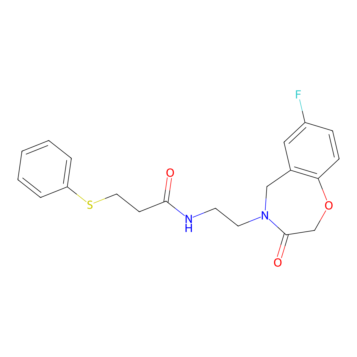 N-(2-(7-fluoro-3-oxo-2,3-dihydrobenzo[f][1,4]oxazepin-4(5H)-yl)ethyl)-3-(phenylthio)propanamide molecular structure, CAS 2034503-14-3