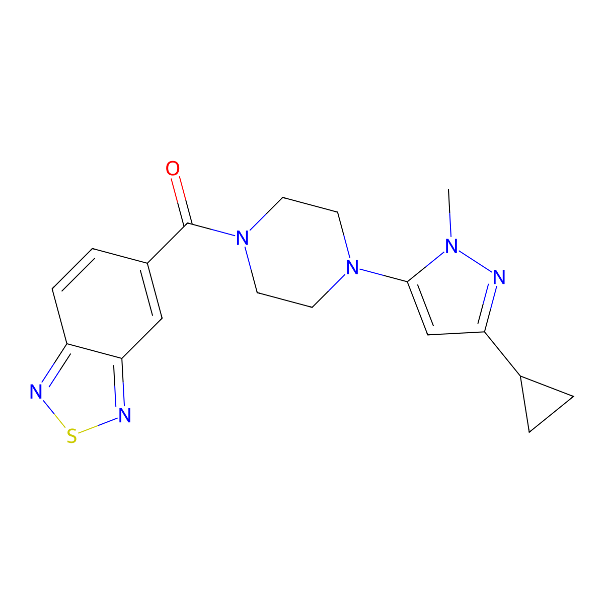 benzo[c][1,2,5]thiadiazol-5-yl(4-(3-cyclopropyl-1-methyl-1H-pyrazol-5-yl)piperazin-1-yl)methanone molecular structure, CAS 2034503-16-5