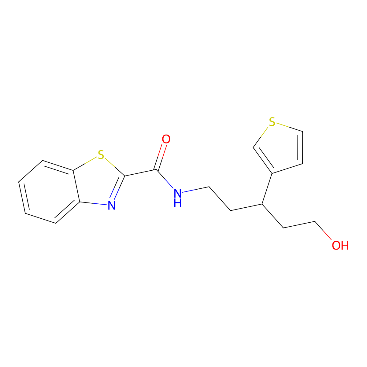 N-(5-hydroxy-3-(thiophen-3-yl)pentyl)benzo[d]thiazole-2-carboxamide molecular structure, CAS 2034503-18-7